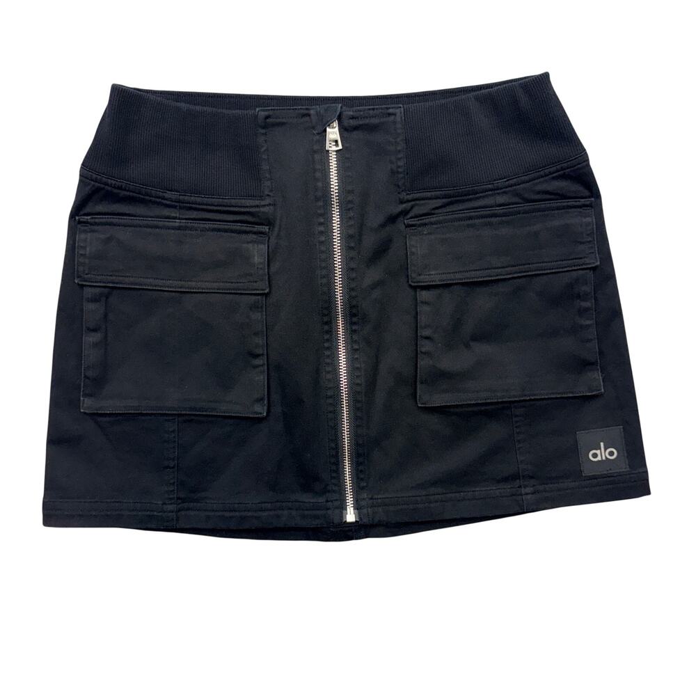 Alo Yoga Mini Skirt Black Night Out Front Zip Cargo Mini Skirt Size S